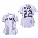 Women Brewers 22 Christian Yelich White Cool Base Jersey,baseball caps,new era cap wholesale,wholesale hats